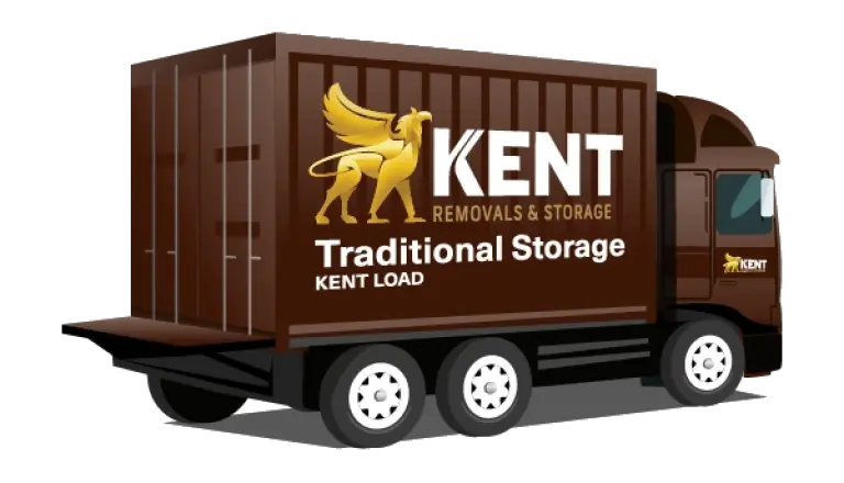 Kent Removals & Storage traditional storage truck illustration with secure transport container